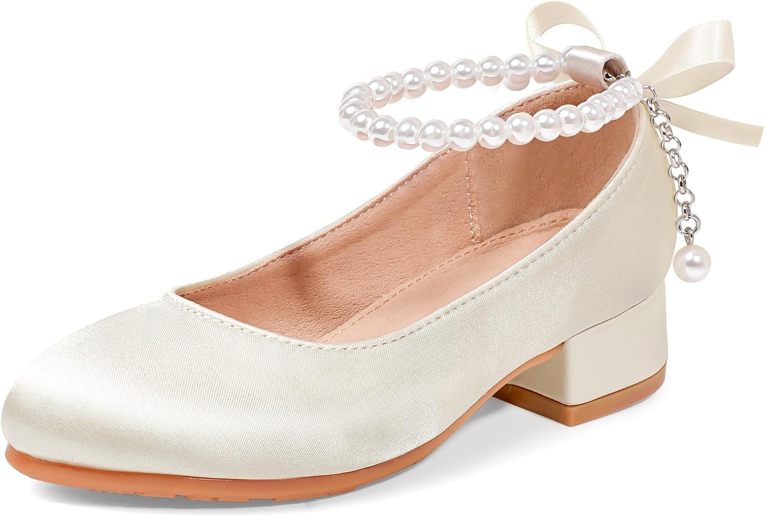 Girls Dress Shoes Toddler Heels Pumps Decorative Pearls Ankle Strap Flower Girl Little Big Kids Mary Jane School Wedding Party Princess Shoes