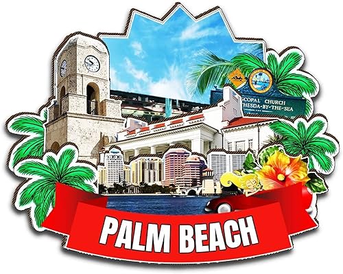 Palm Beach - Imán de madera para nevera, diseño 3D de Florida, Estados Unidos, decoración de recuerdos coleccionables, hecho a mano