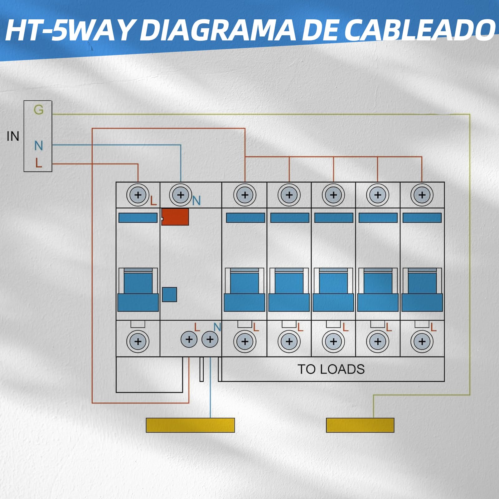 Caja de fusibles de superficie IP65 de 5 vías, 63 A, 30 mA, RCD 5MCB (2 × 1P6 A + 1P10 A + 1P20 A + 1P32 A) para autocaravanas, garajes y talleres (5 vías)