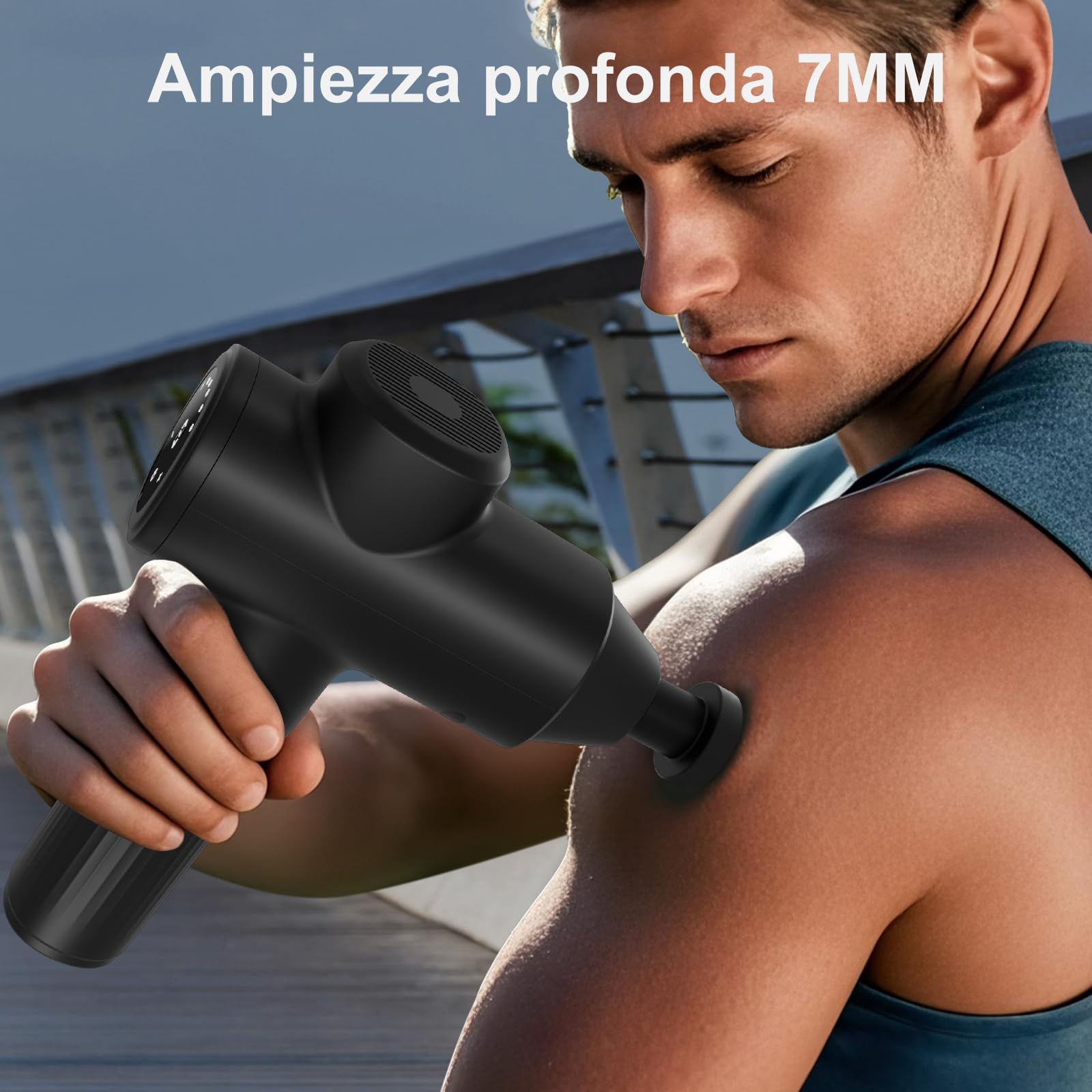 Mebak 7 Pistola Massaggio Muscolare, Pistola massaggiatore, 5 Velocità Regolabili & 4 Teste di Massaggio, 3200RPM/min,Massaggiante Ricarica USB-C,Adatto per Spalle, Schiena, Gambe e Braccia