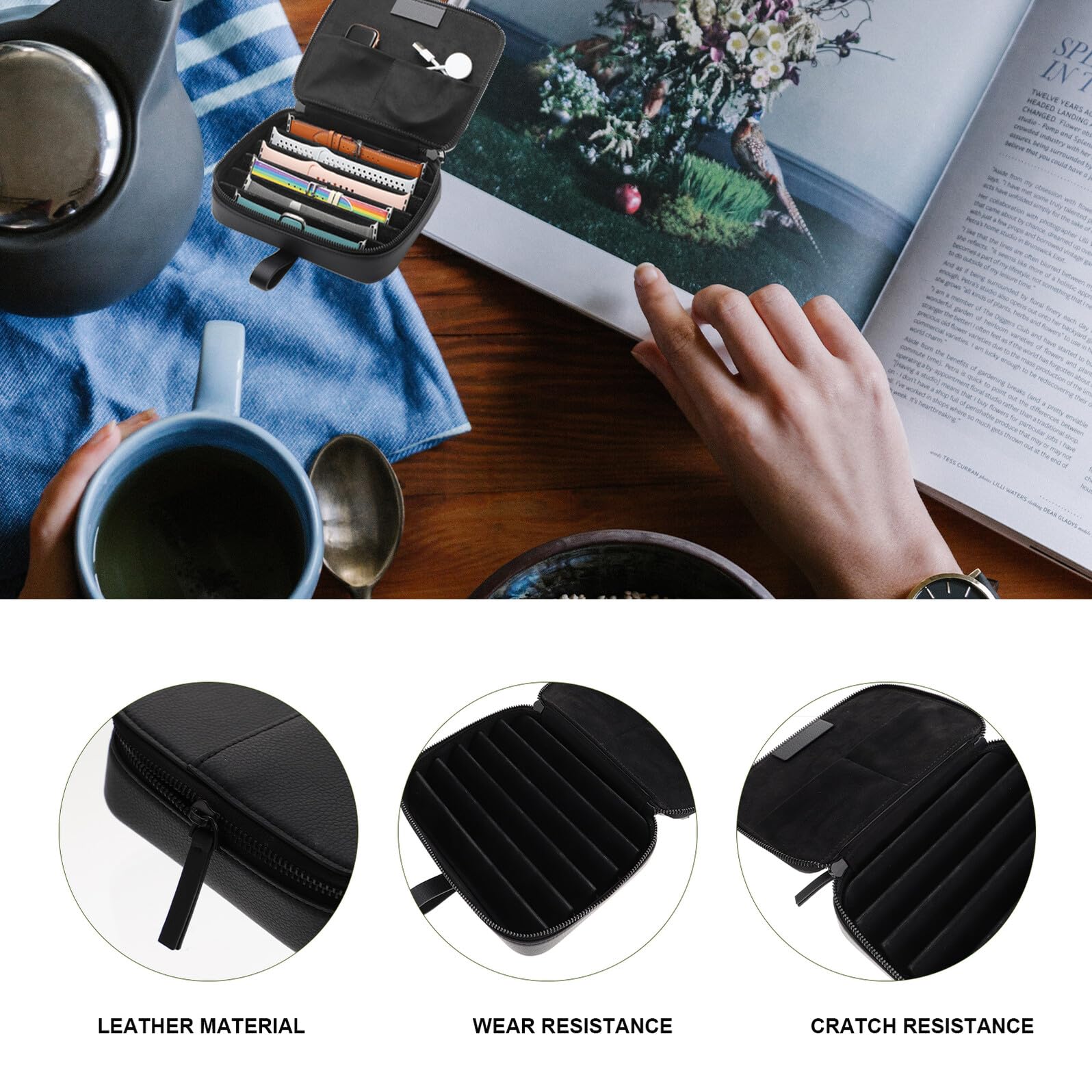 IMIKEYA Estuche de Transporte Multifuncional y Material de Superfibra Resistente a Rayaduras Diseño de Cremallera para Correas de Reloj Adecuado para Viajes y Salidas
