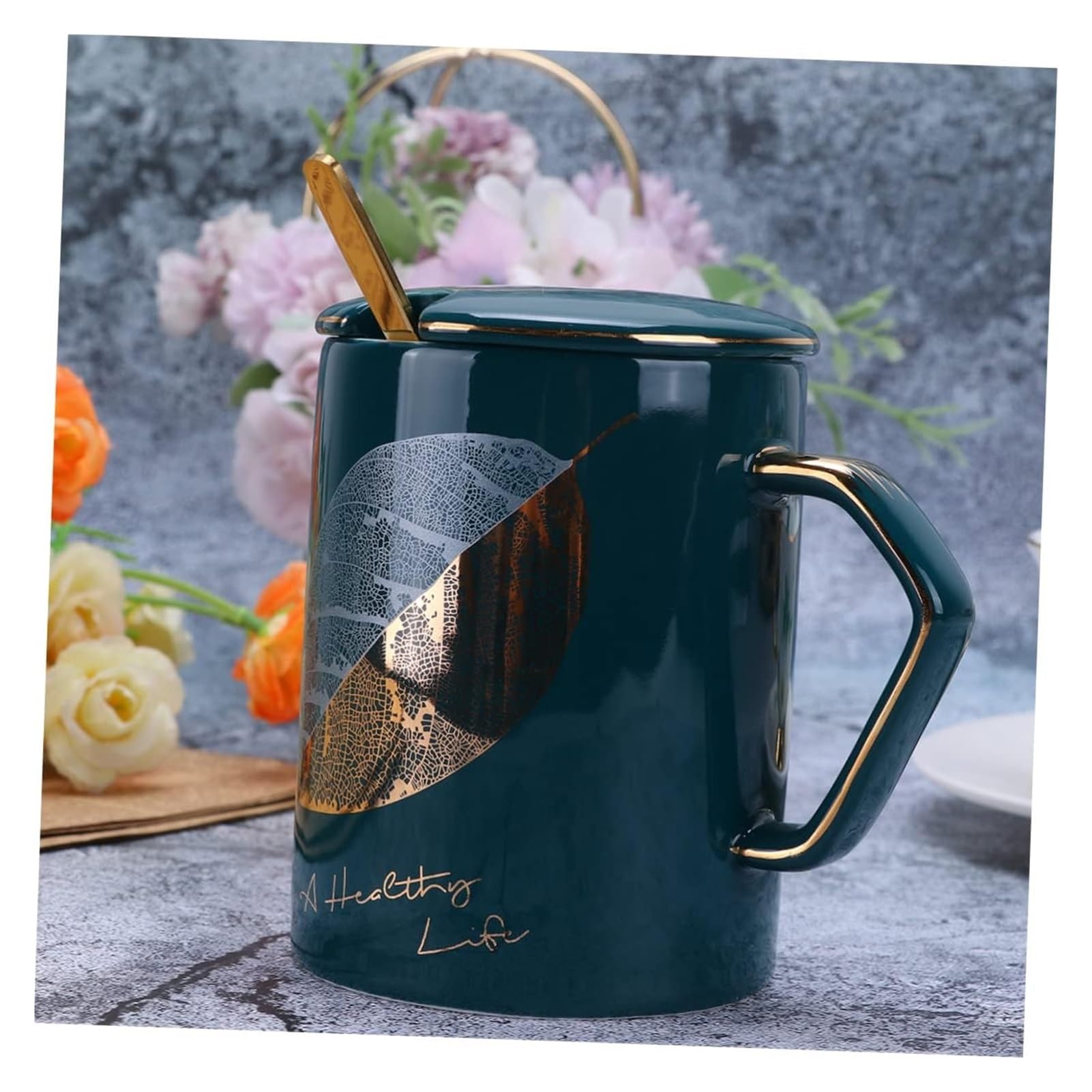 Tazas de café, tazas de bebidas, taza de cerámica con tapa, taza con tapa, taza para beber, taza de agua, taza de regalo, taza de porcelana, taza de café verde, taza de personalidad con tapa, taza de