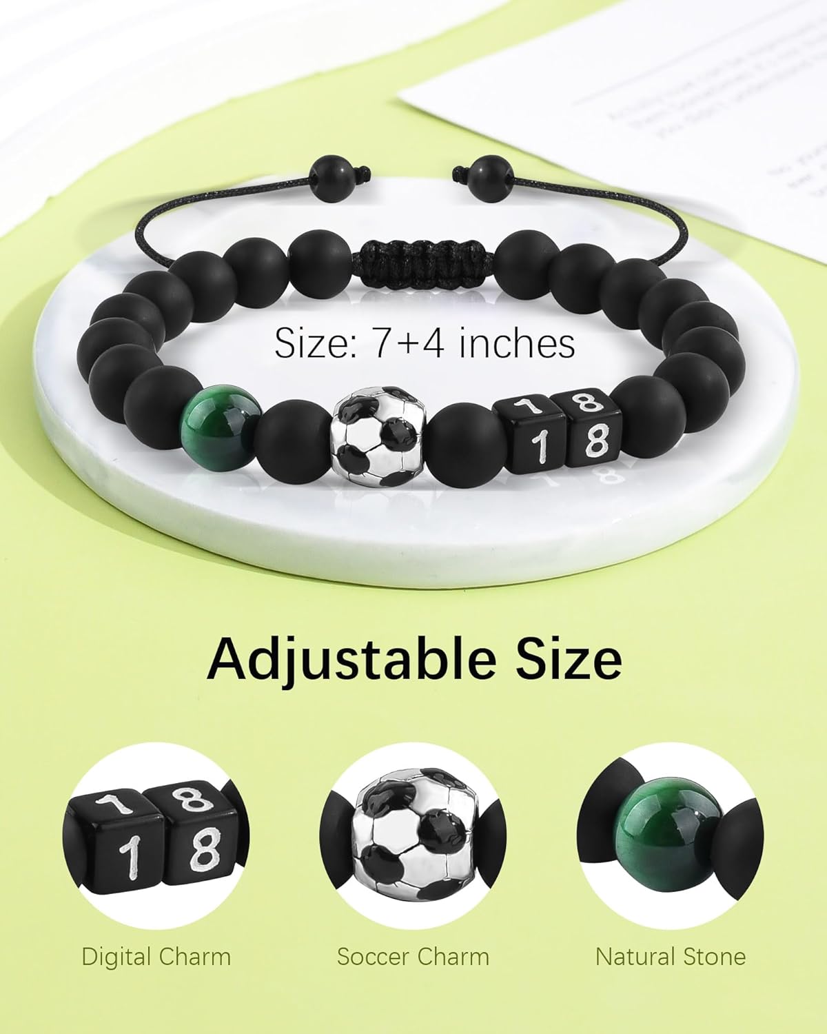 VGWON Soccer Bracelet for Beaded Digital Bracelet Birthday Gift for Son Grandson Players Team Fan Friends Number 12