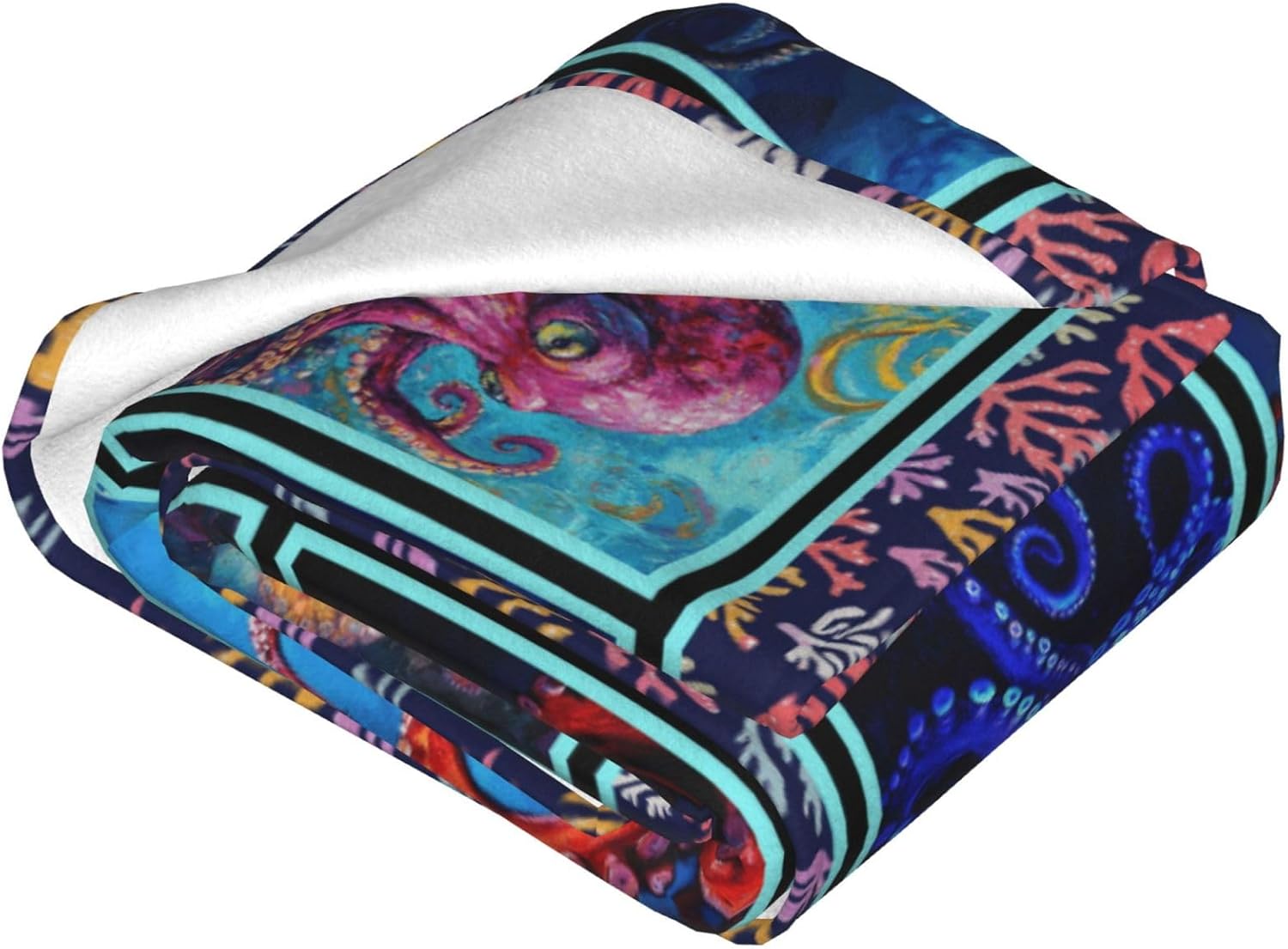 Octopus Squid Throw Blanket Ocean Nautical Coastal Print Blankets Gifts for Stuff Decor Soft Cozy Fleece Plush Flannel for Lover Men Women Boys Girls 40"x50" - Image 5