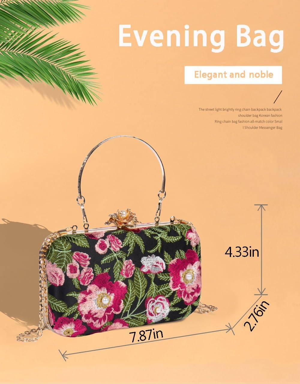 Handmade Evening Bag Floral Embroidered Vintage Clutch for Women Bridal Party Prom Formal Purse