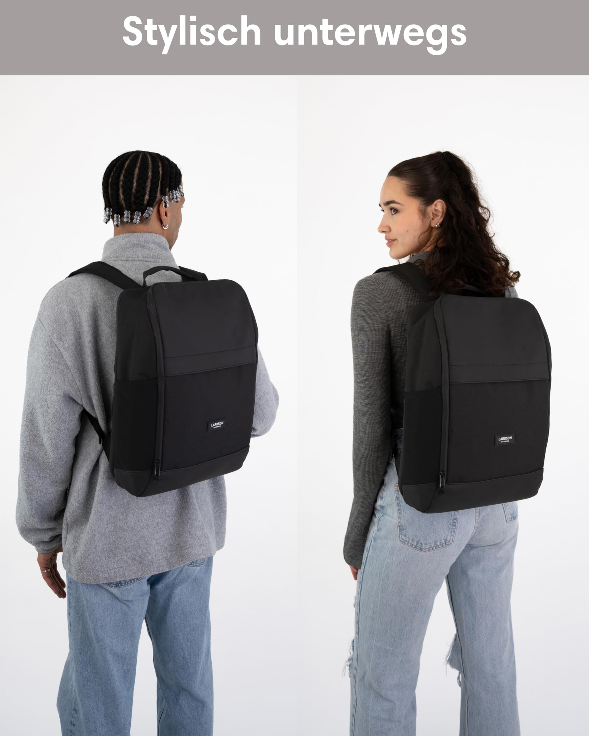LARKSON Laptop Rucksack Herren & Damen Schwarz - Niklas - Notebook Backpack für Business Arbeit Uni - 16 Zoll Laptoprucksack für Reise Handgepäck - Wasserabweisend