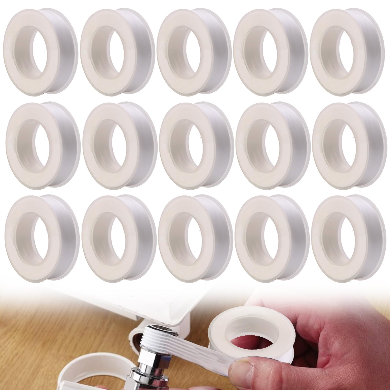15 Piezas Teflon Fontaneria 120 CM Cinta Aislante Termica Cinta Adhesiva Rango de Resistencia Térmica: -50 °C a 260 °C PTFE para Tuberías de Gas Natural Grifos Desagües Válvulas Angulares