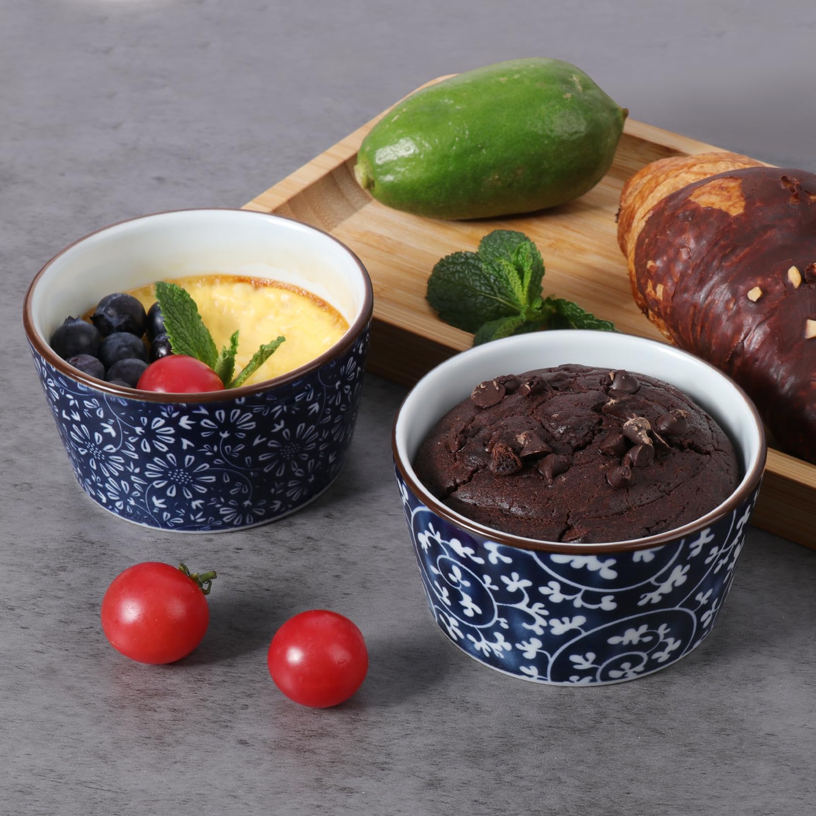 Ramequines de cerámica de 6 onzas, ramequines de crema brulee aptos para horno para pudín, crema brulee, cuencos de salsa, ramequines para hornear soufflé, helado, juego de 6