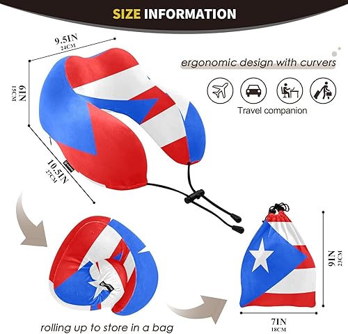 Miniatura 3 de Almohada de viaje para cabeza de cuello, bandera de Puerto Rico, acolchado de espuma viscoelástica, para dormir, avión, trenes, coches, camping,