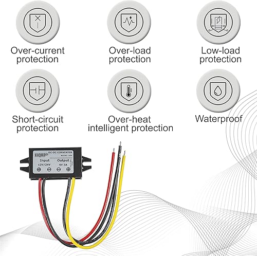 Miniatura 3 de HQRP Convertidor reductor DC-DC de 1224V a 5V 3A 15W con conector de cable abierto, adaptador de fuente de alimentación compatible con radio de