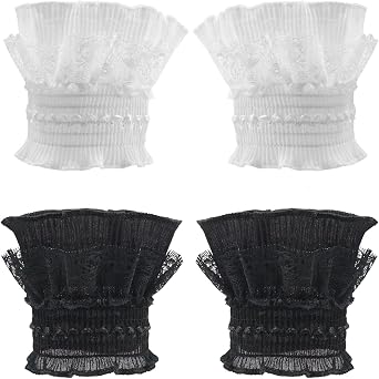 Lace Cuffs for Wrists, White and Black Ruffled Flared False Sleeves, Lolita Style Victorian