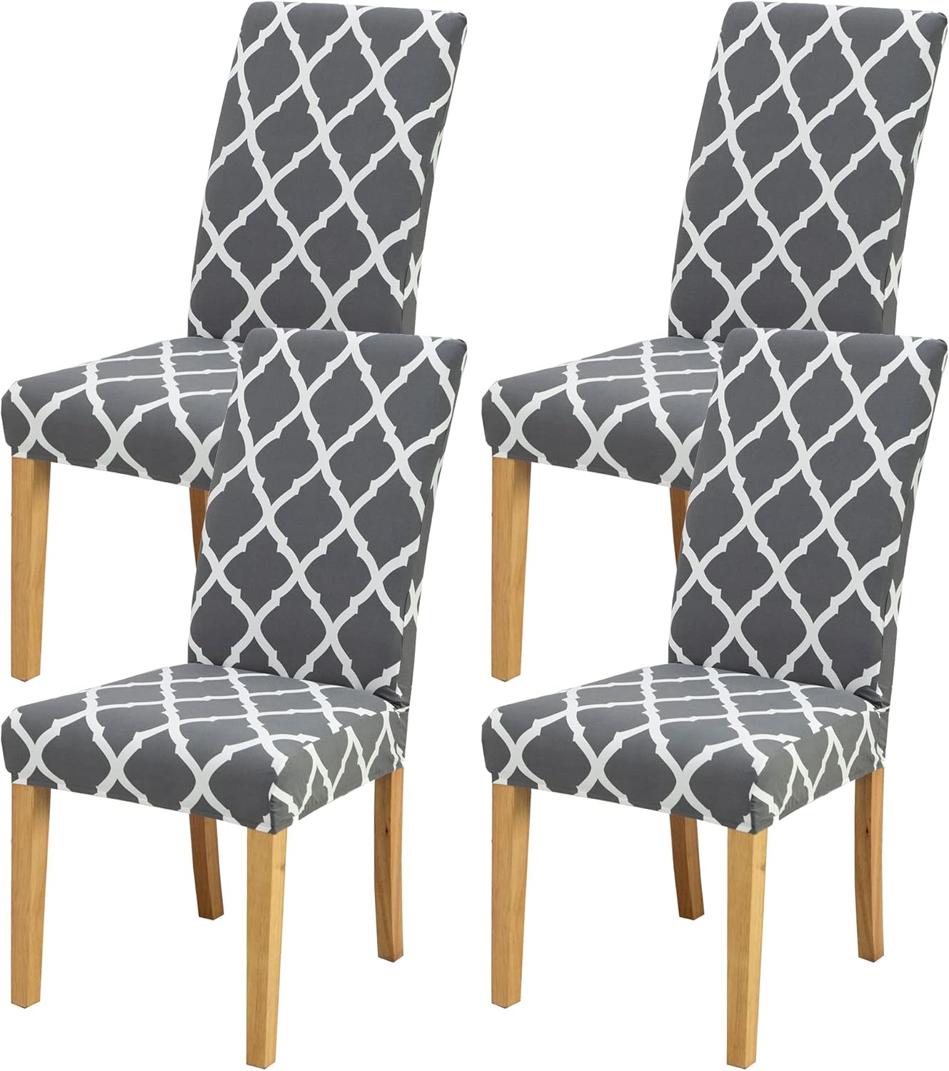 BIETYONE Dining Chair Cover Stretch Grey and White Pattern