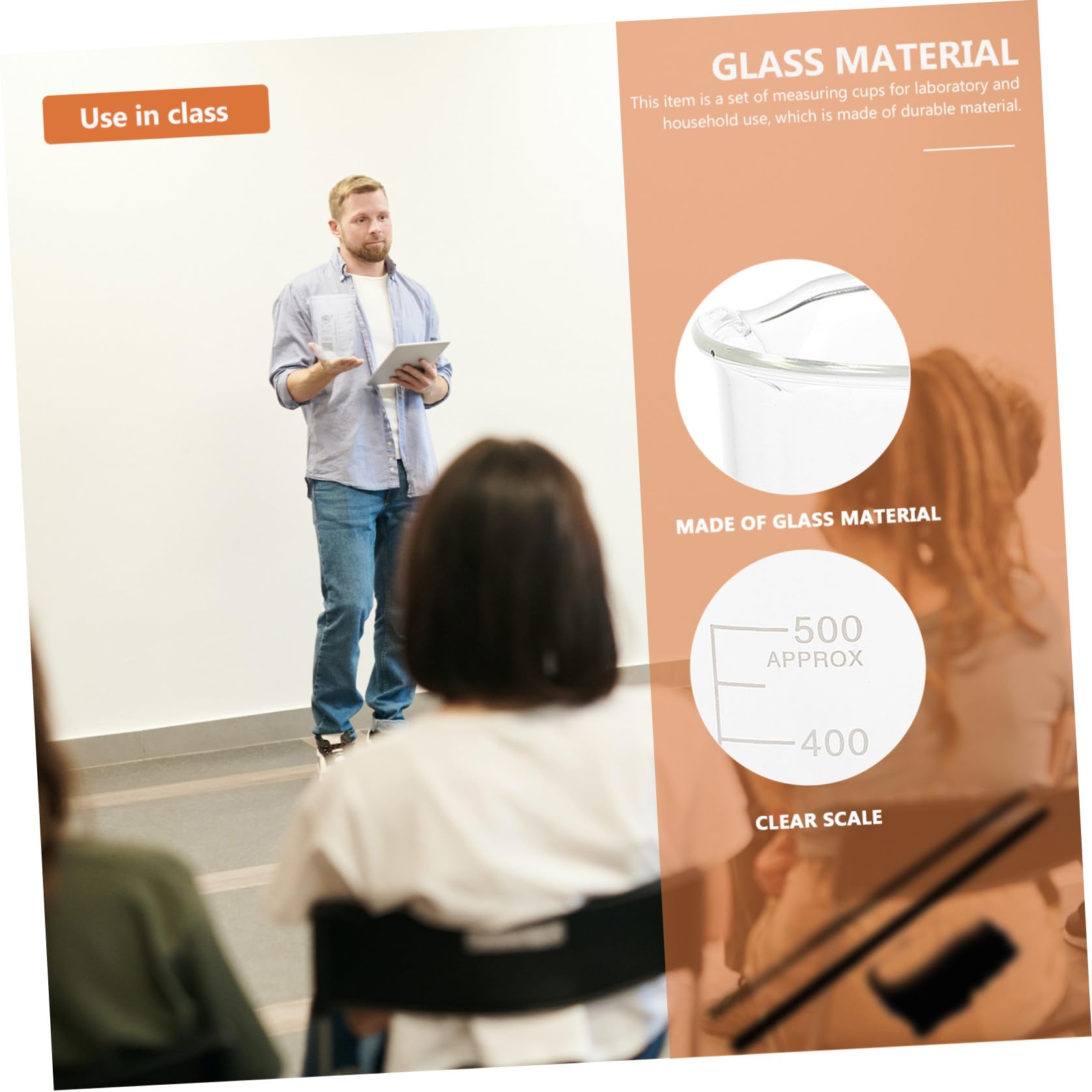 Vasos Medidores Resistentes al Calor de Vidrio de Borosilicato Ligeros Juego de 5 y Fáciles de Limpiar para Experimentos Científicos y Clases de Química