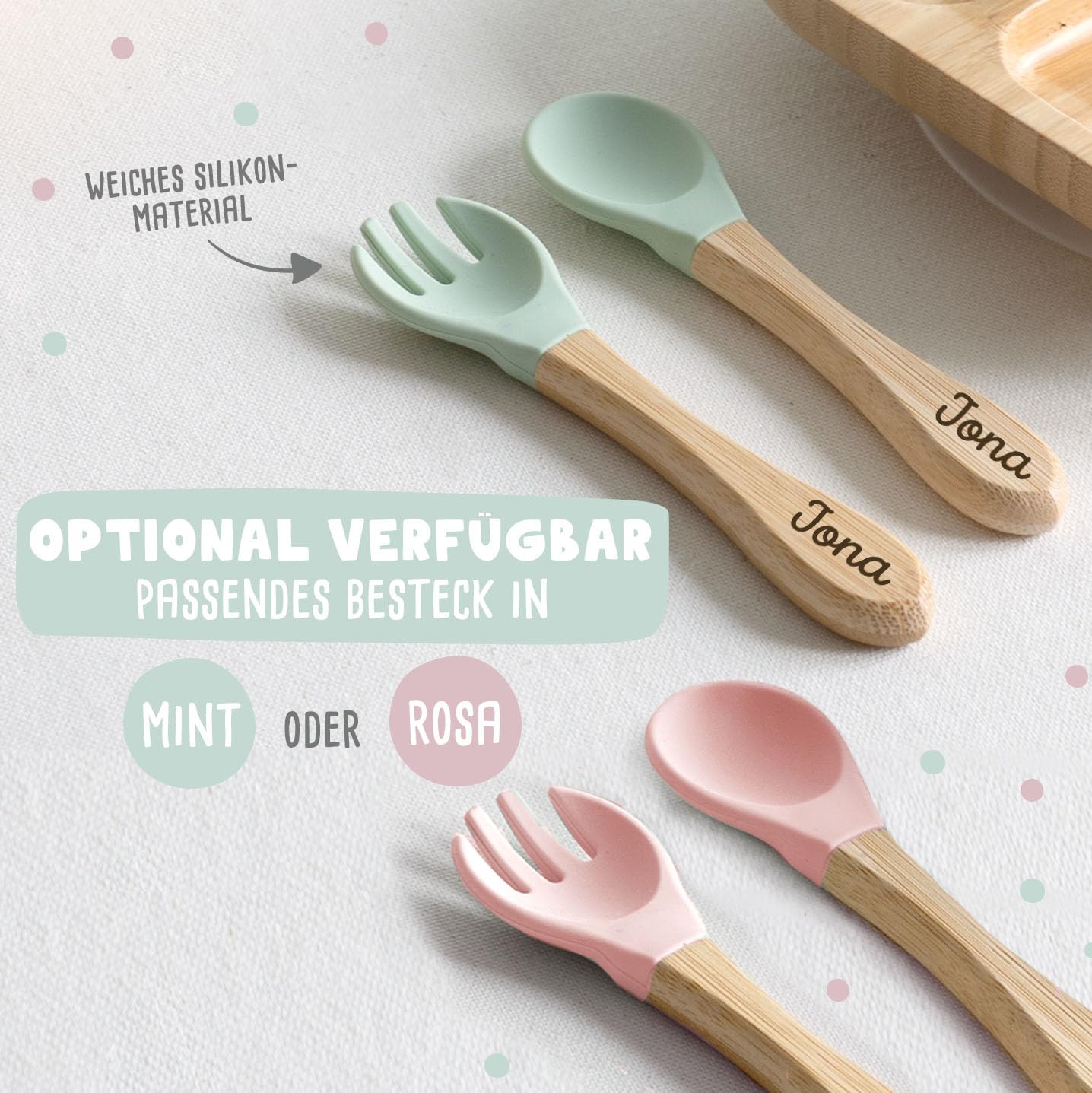 hellomini Personalisierter Babyteller mit Saugnapf – Individueller Kinderteller aus hochwertigem Bambusholz – Geschenk zur Geburt & Taufe – BPA-frei (Dino, Nur Teller)
