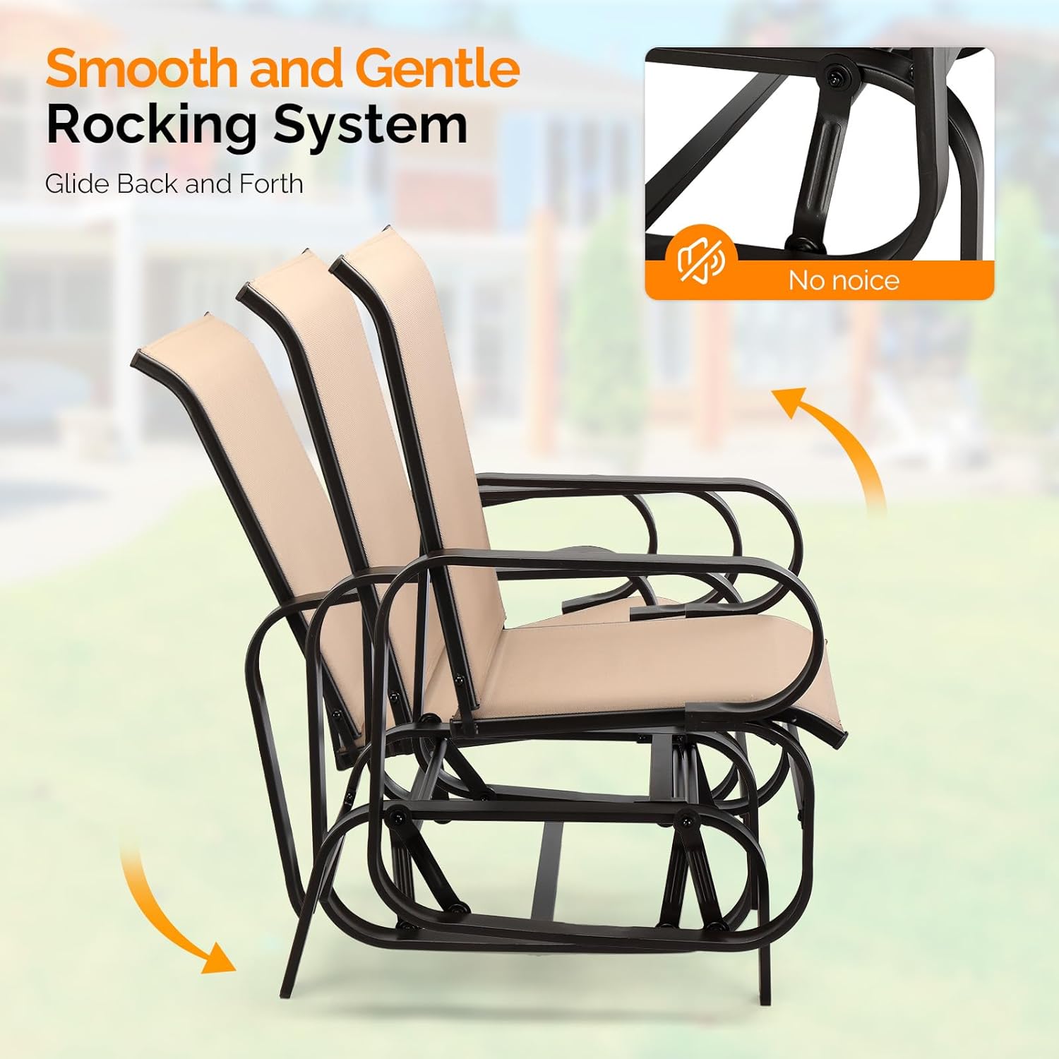 Illustration demonstrating the smooth and gentle rocking system of the glider.