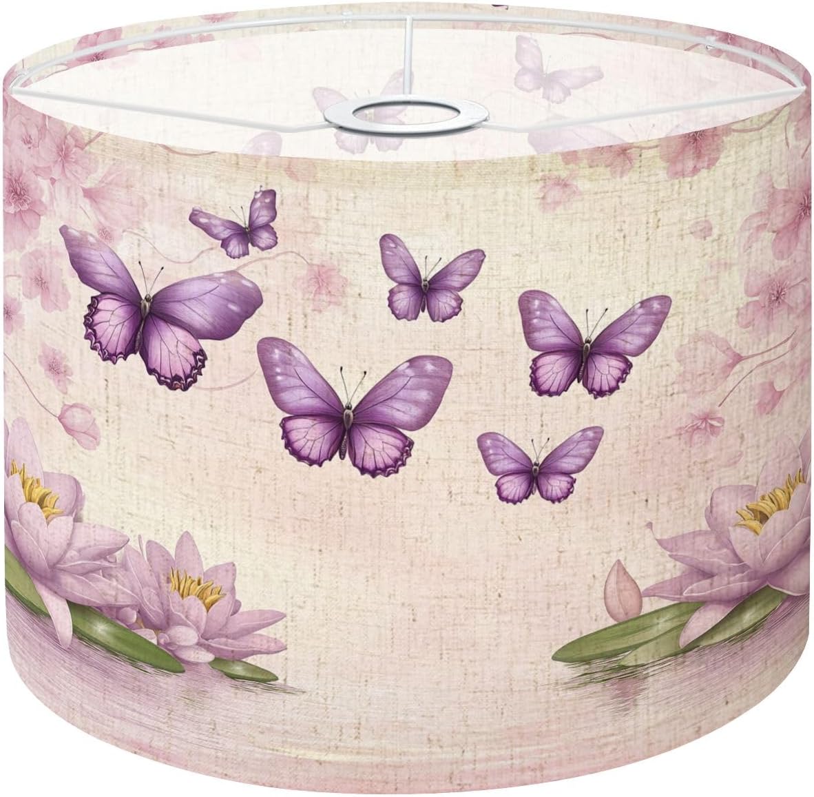 Purple Lampshades Floral Lamp Shades Boho 1 Pack Blooming Lilies Butterflies Wall Art Soft Pastels Light Shade for Table Lamps Floor Lamps Drum Lamp Shades Lampshade Replacement