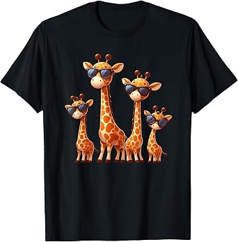 Giraffe Family Sunglasses Safari Zoo Lover Cartoon Giraffes T-Shirt