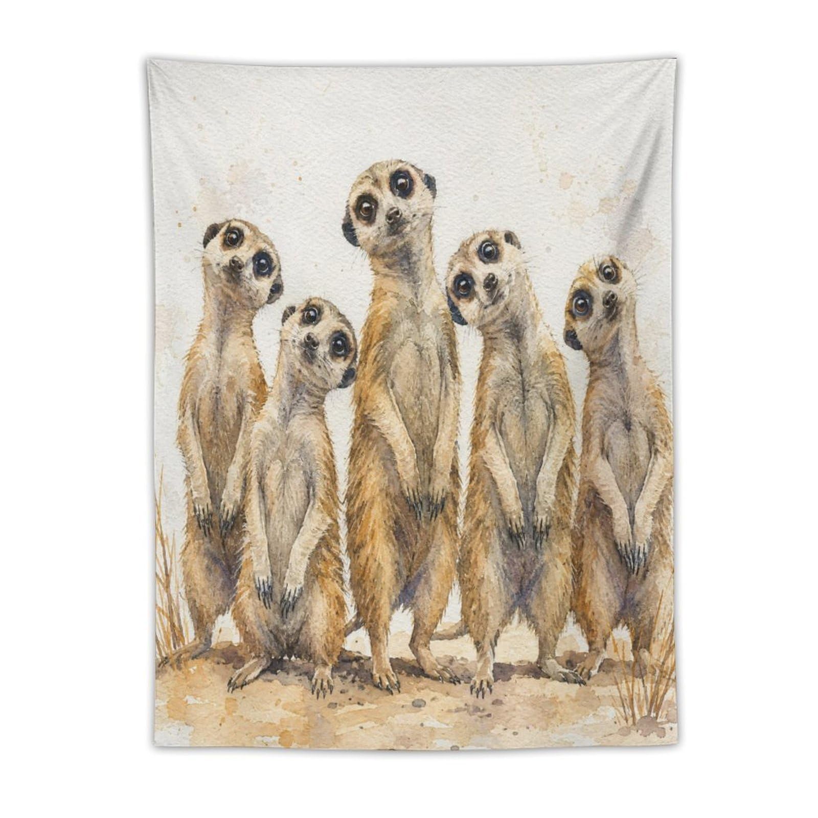 H3B8U2Y5 Meerkat Family Portrait Wall Tapestry, Watercolor, College Dorm