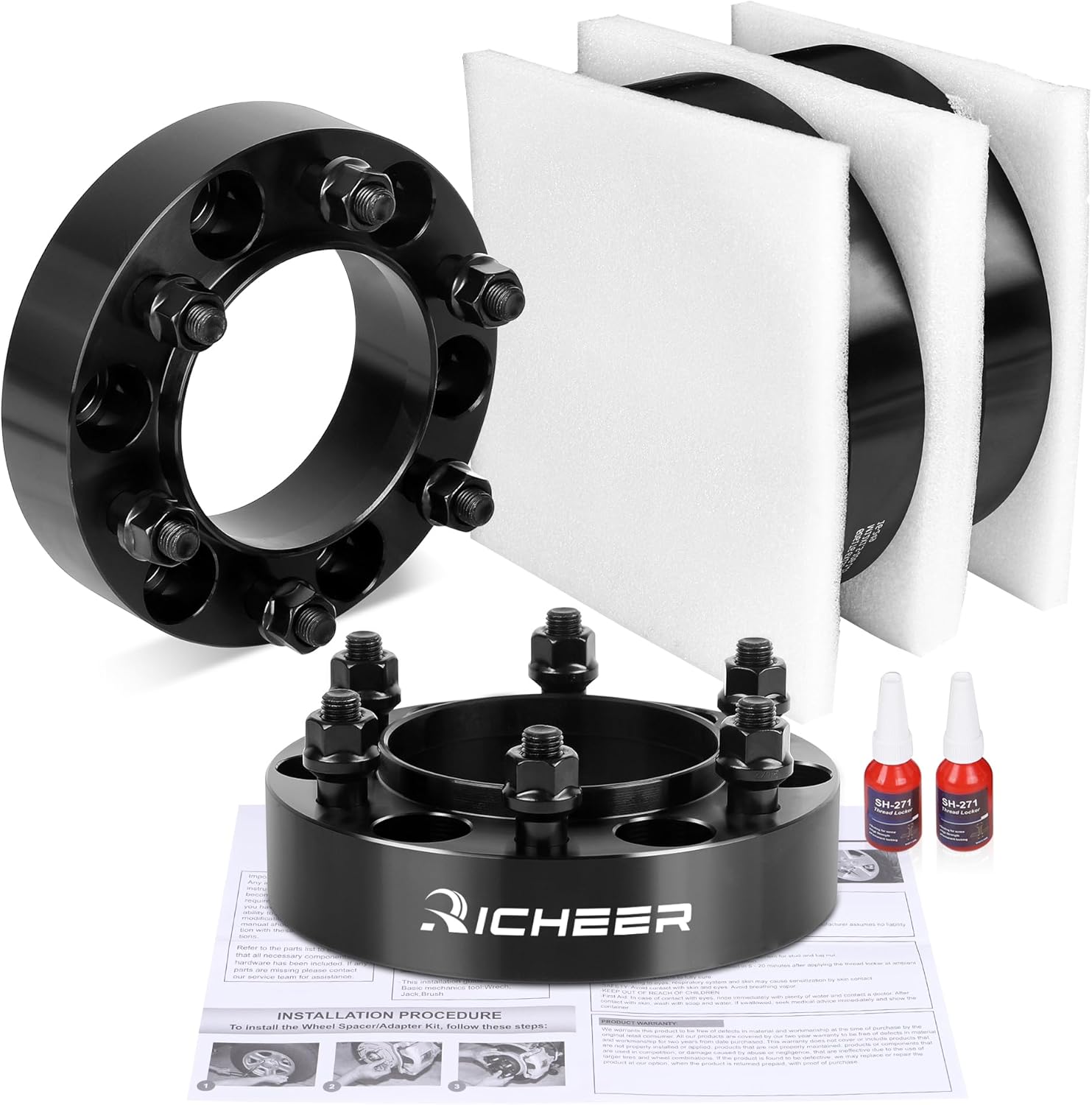 Richeer 1.5'' 6x5.5 Wheel Spacer for 1995-2023 Tacoma with Extend Lug Nuts, 4PCS 6x139.7mm Hub Centric Wheel Spacers with 12x1.5 Studs & 106mm for 4Runner Tundra FJ Cruiser Sequoia GX470 GX460
