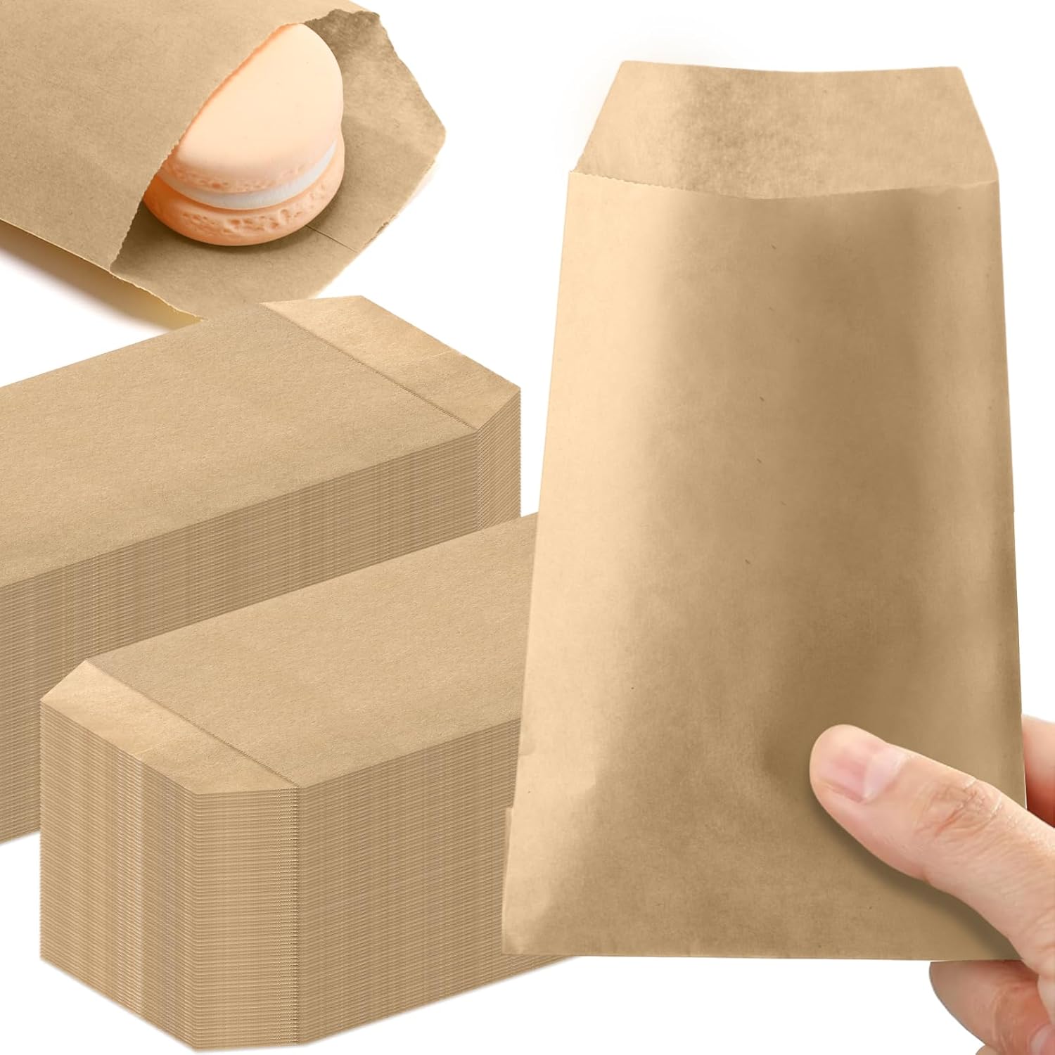 Eersida 1500 Pack 3 x 5 Inches Kraft Mini Paper Bags Treat Small Flat Favor Bag Silverware Merchandise Envelopes for Cookie Snacks Candy Small Gift