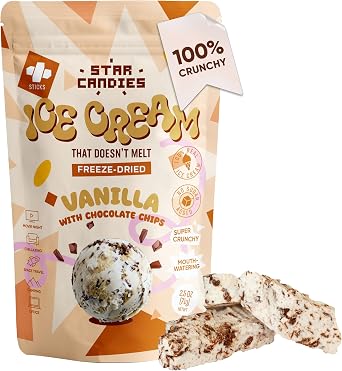 Star Candies Freeze Dried Ice Cream Vanilla with Chocolate - No Melting Freeze Dried Sweets - Crunchy Camping Food - Astronaut Ice Cream loved by Kids and Adults - Space Food, Gift 50 g, 1 pack