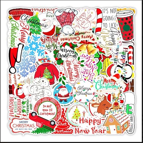 Christmas Holiday Stickers Variety Pack, 50 Pieces, Waterproof PVC Decorative Stickers, 3-12cm Size Range, Gift Decoration
