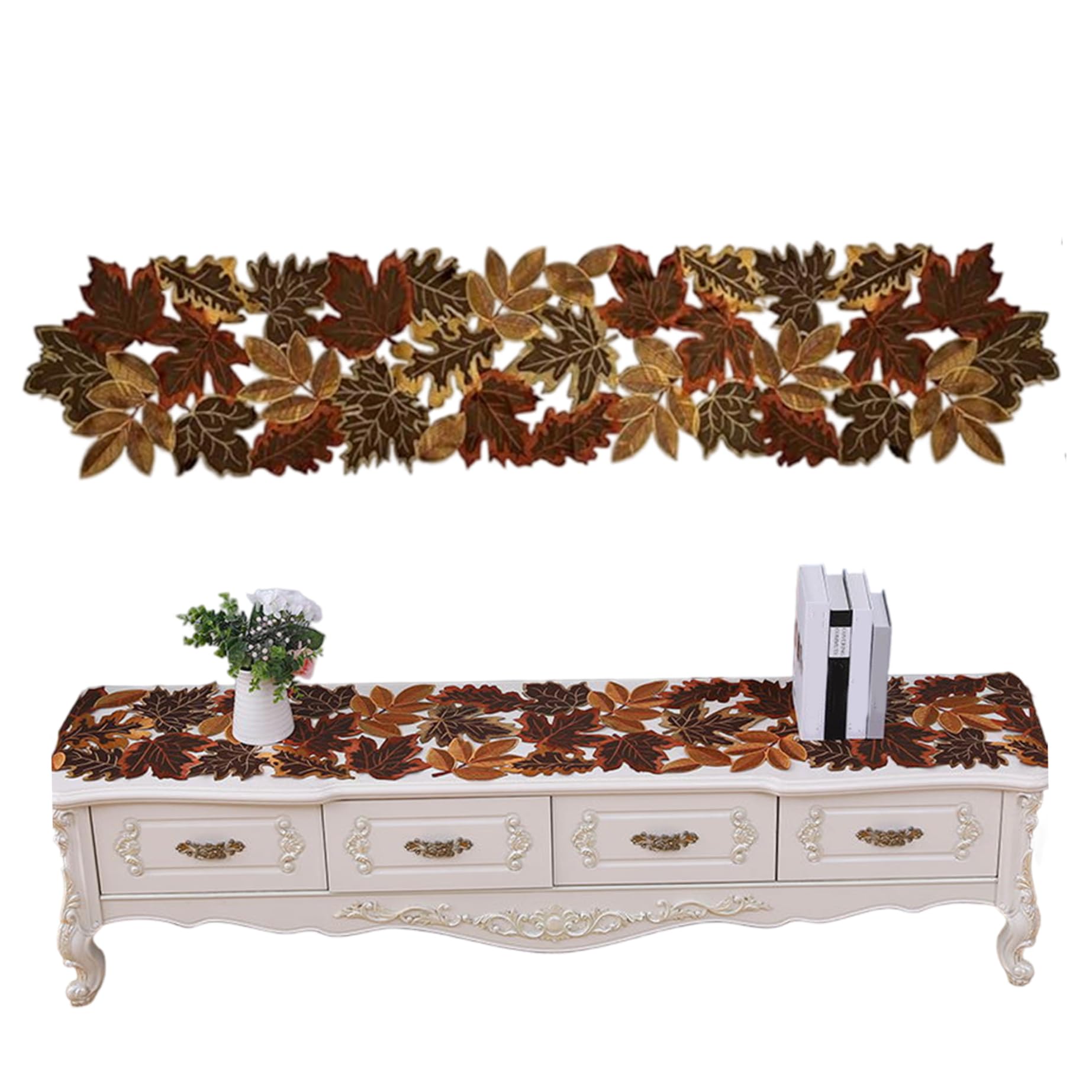 Chemin de table d'automne brodé feuilles d'érable déco table récolte Thanksgiving Noël 35x174