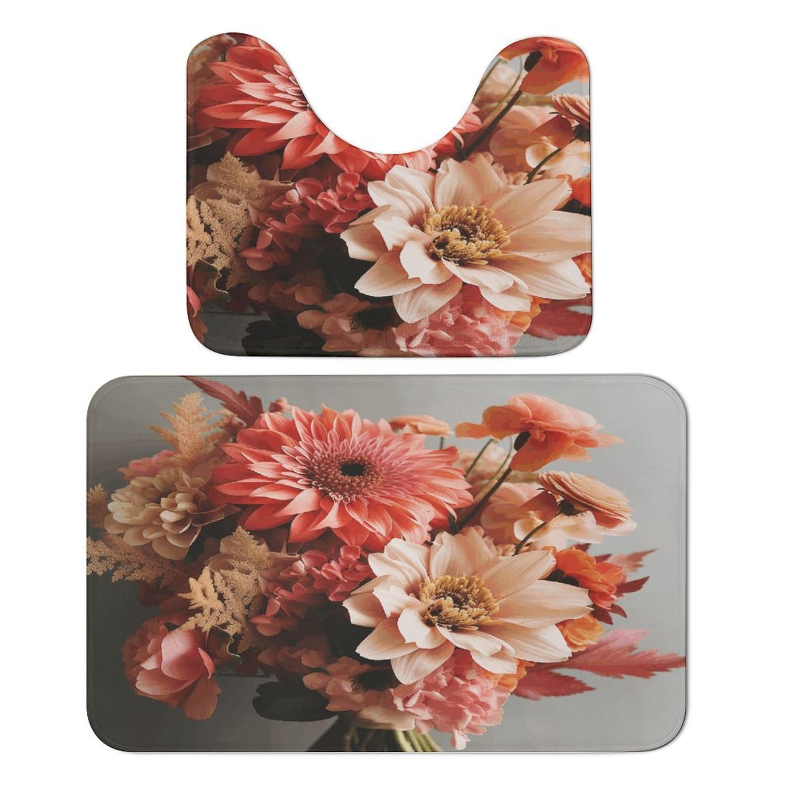 Tapis de sol en velours corail haut de gamme style bouquet de fleurs pour salle de bain élégante