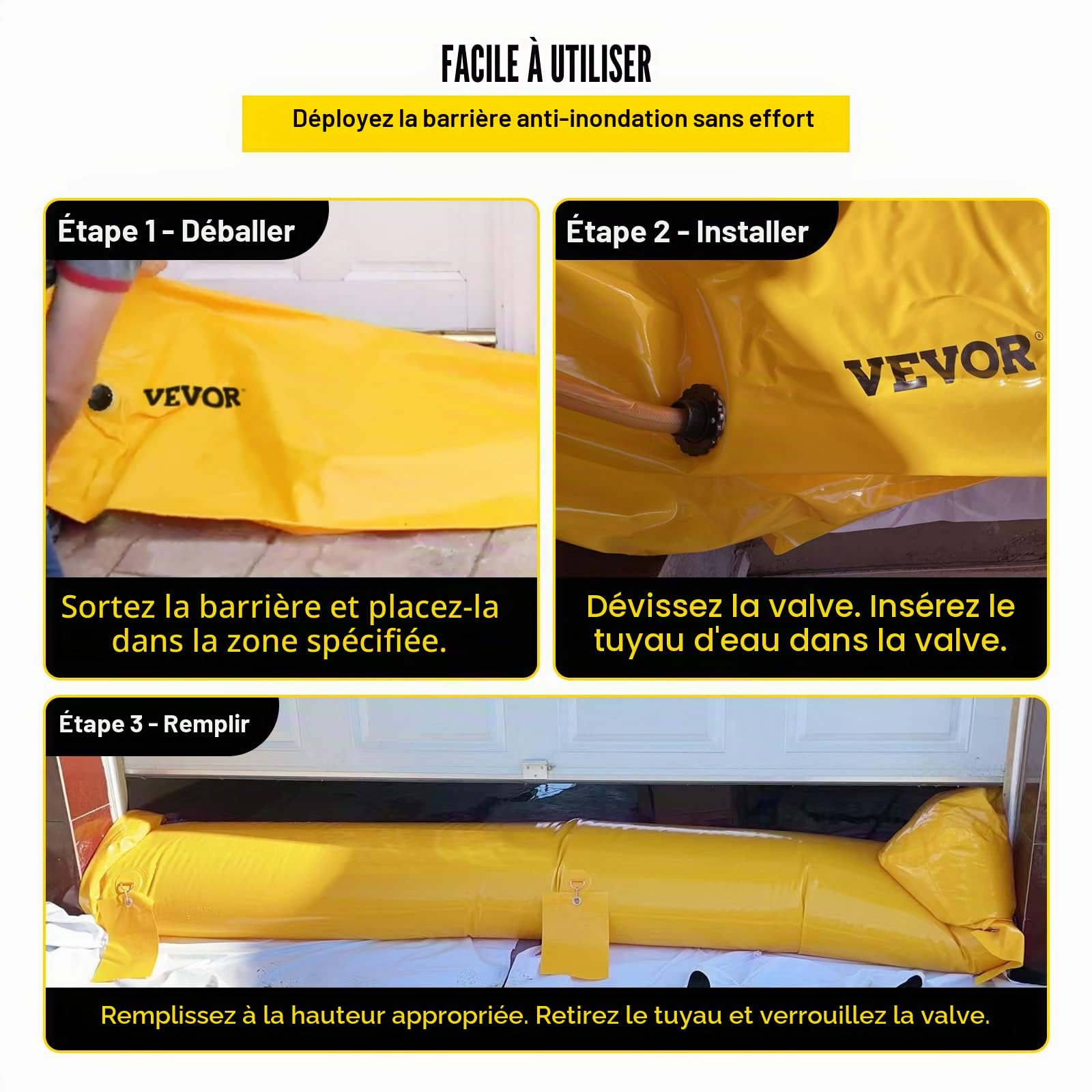 VEVOR Sac d'inondation, Tubes de dérivation d'eau en PVC réutilisables, légers avec Un Excellent Effet imperméable, utilisés pour Les Portes, Les garages, Jaune