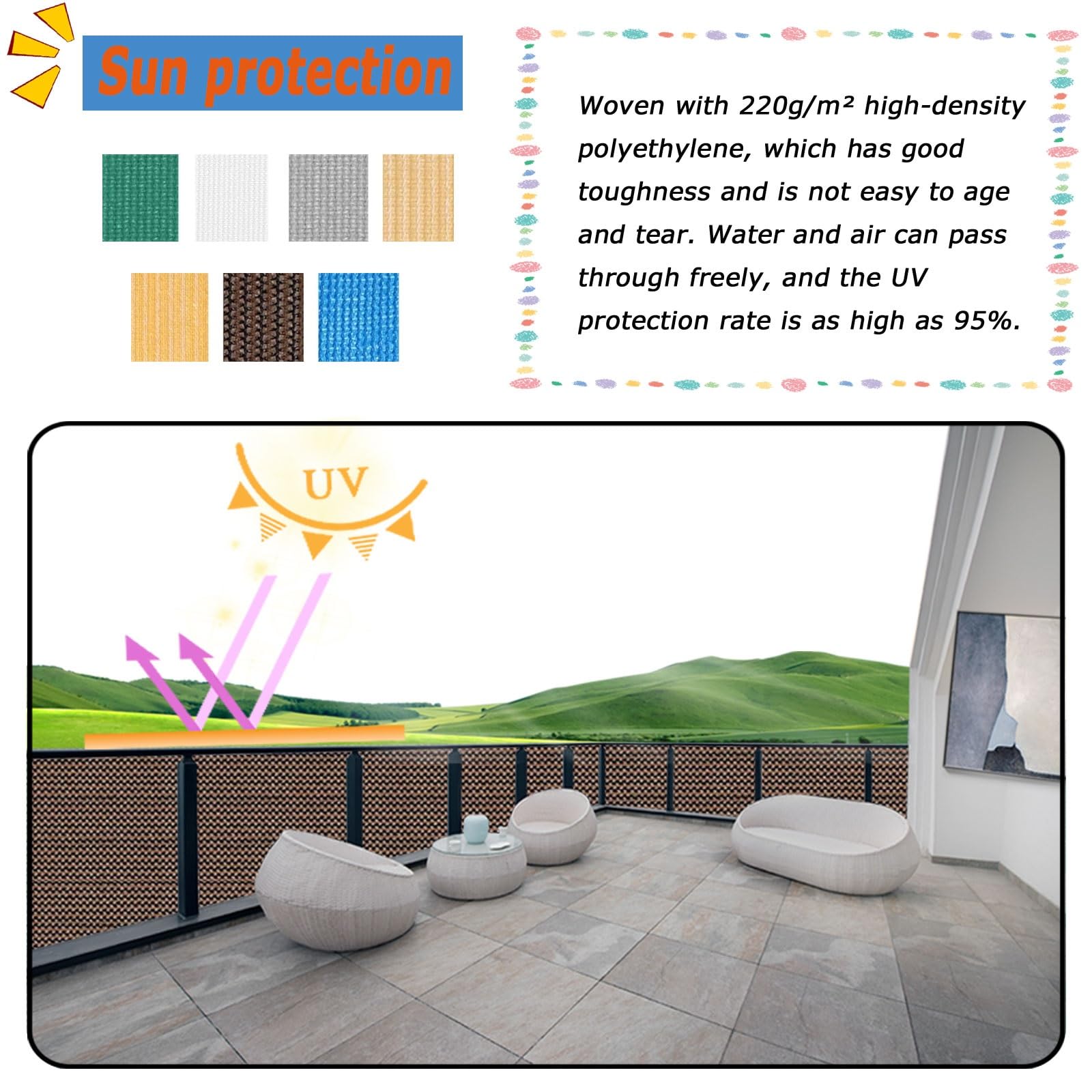 Osłona Ogrodzeniowa Balkonu 135 x 900 cm Wentylowana Balkon Prywatny Ochronny Z Opaskami Kablowymi Do Zewnętrznego Ogrodu Balkonowego, brązowy