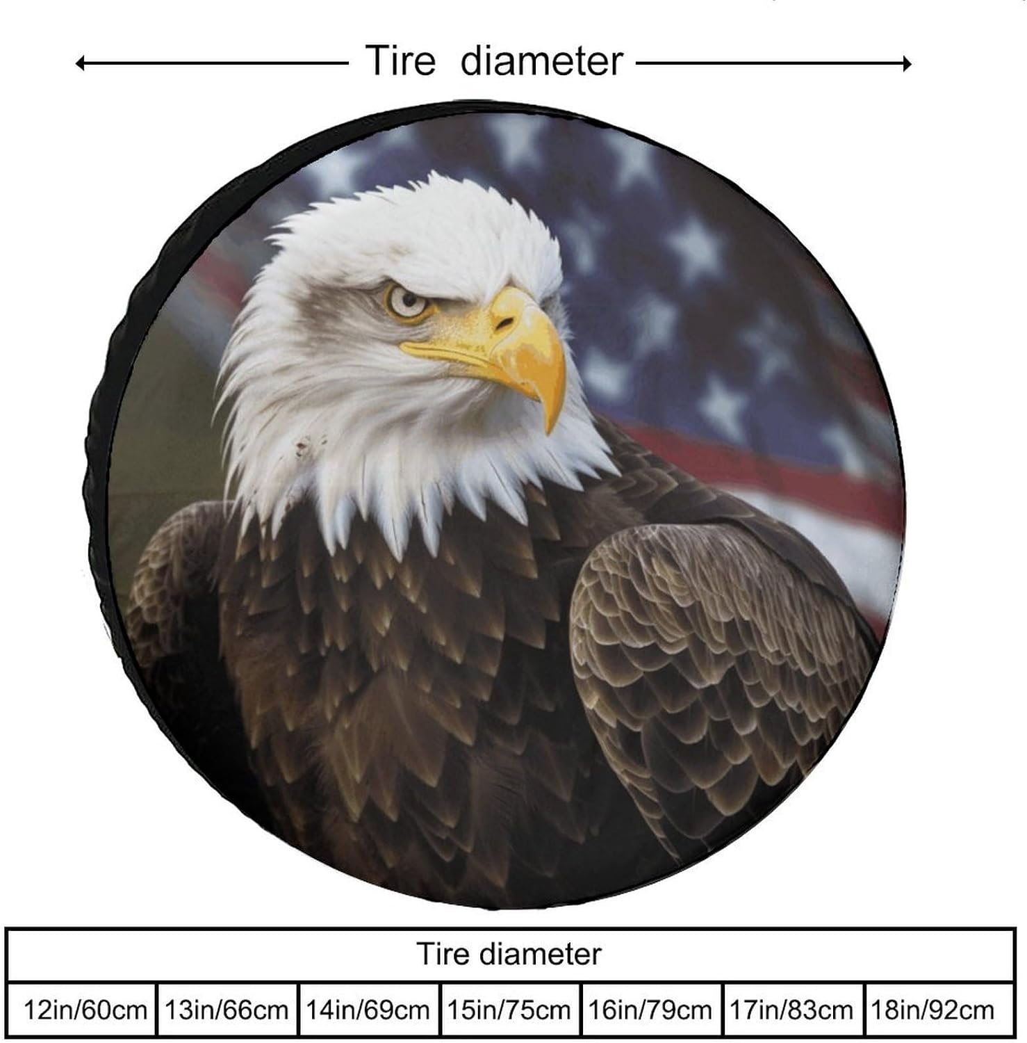 American Bald Eagle Spare Tire Cover Weatherproof Sun Protection Wheel Tire Covers Waterproof Elastic Tire Cover Dust-Proof Camper Wheel Protectors for Travel Trailer Rv SUV Truck 12inch