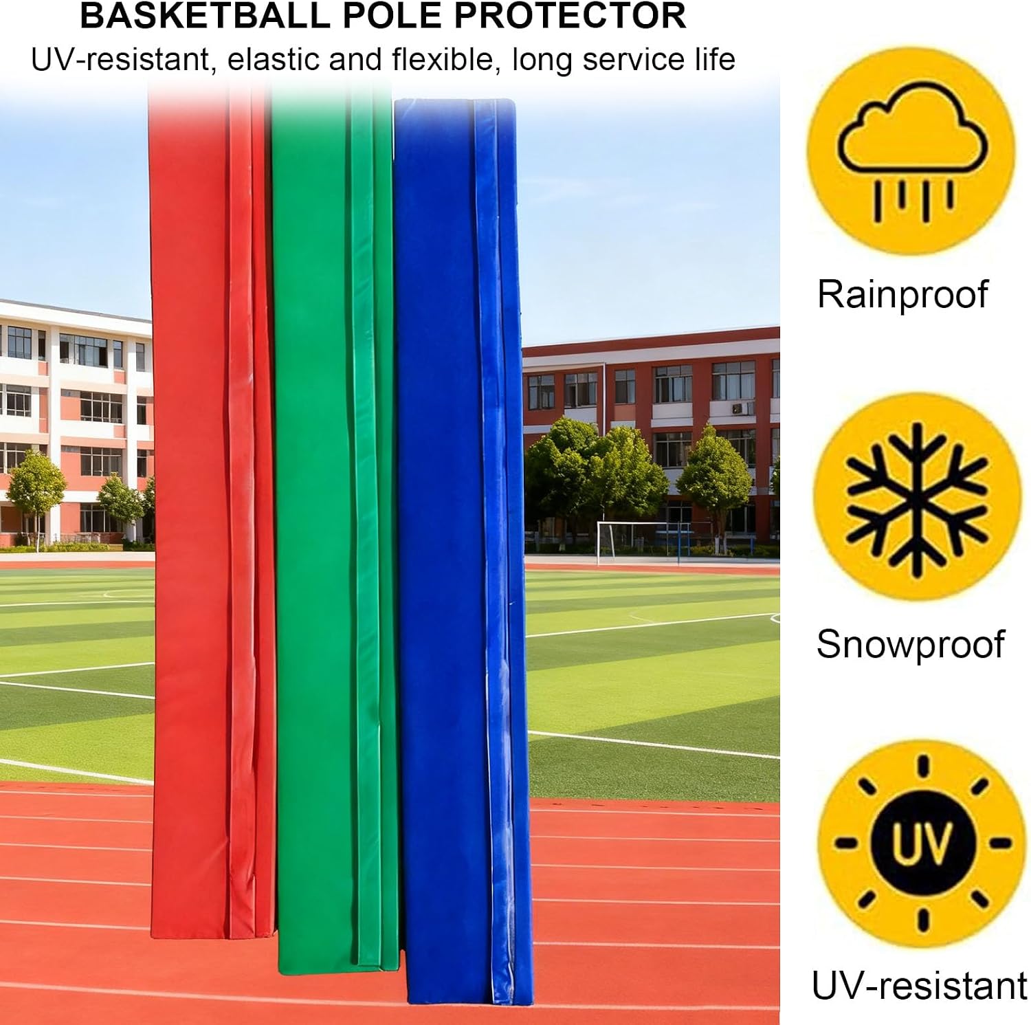 Wraparound Basketball Pole Padding - Safe Rainproof Mat for Outdoor Courts, Gyms & Playgrounds - Ultimate Protection & Durability