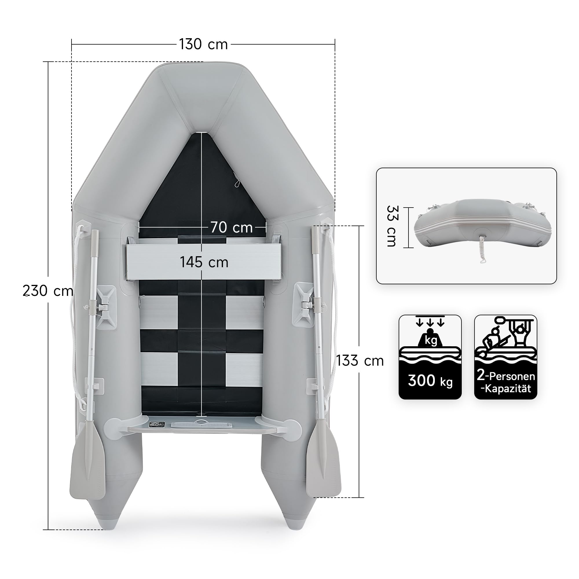 DARTMOOR Schlauchboot für Erwachsene 2 Personen Aufblasbares Boot mit 2 Paddel und Luftpumpe Grau Paddelboot Ruderboot Schlauchboot Angeln mit Sitzbank Aluboden