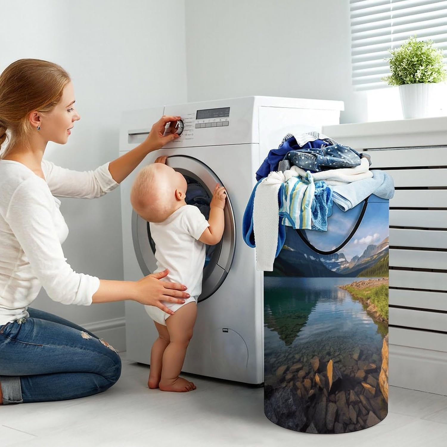 Glacier National Park Laundry Hamper with Handles Waterproof Collapsible Laundry Basket Large Lightweight Round Dirty Clothes Hamper for Home Dorm Bathroom Decor