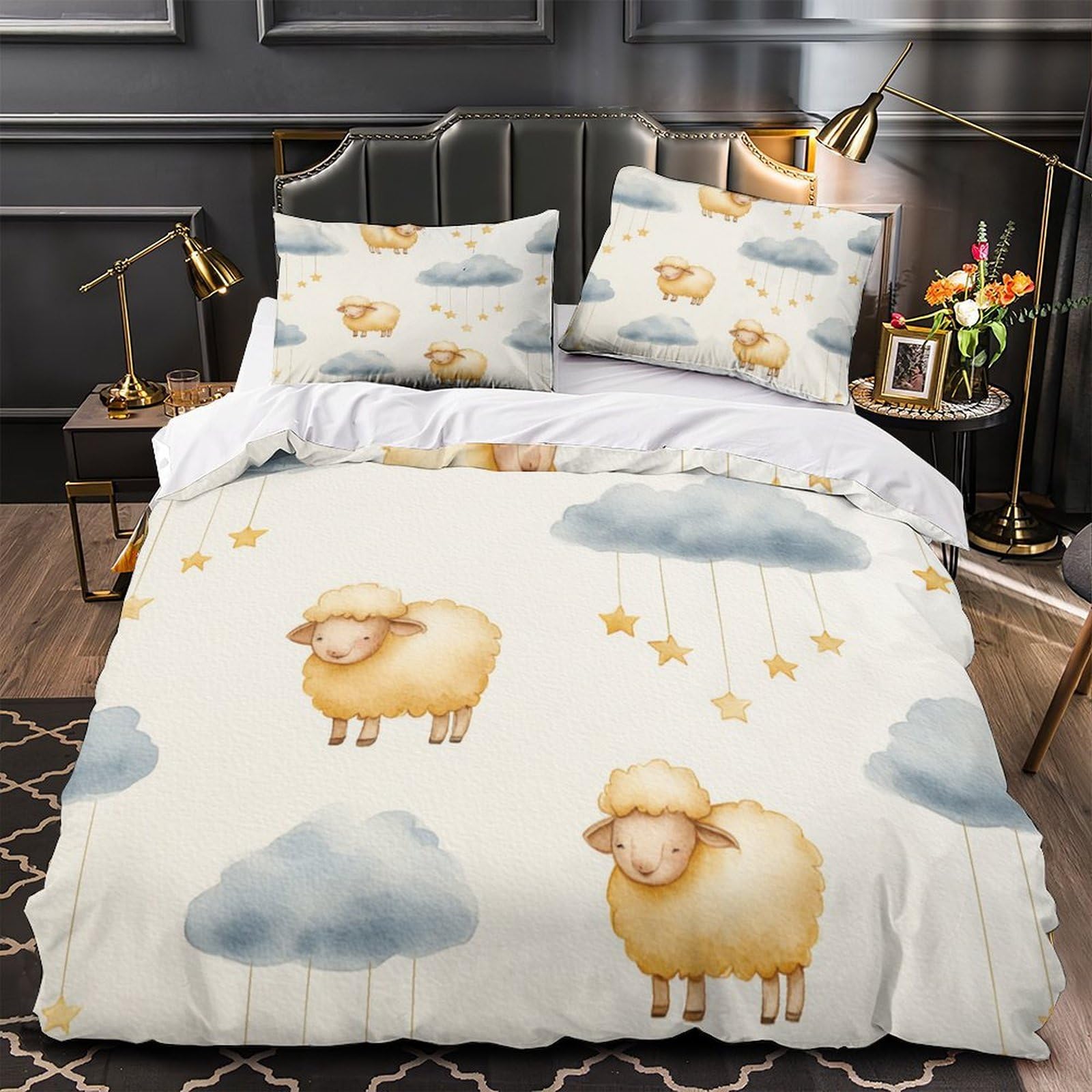 Parure de lit motif coquillages avec housse de couette 3D microifbre Super King
