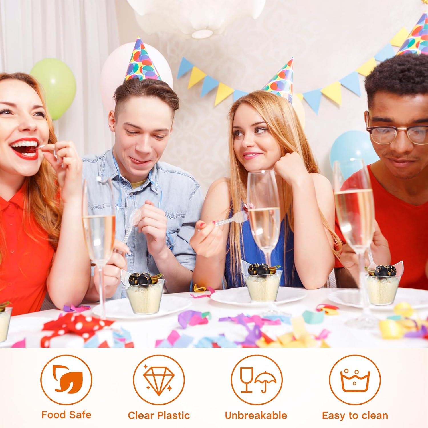 250 Pack Clear Plastic Dessert Cups with Tasting Spoons, Appetizer Cups Yogurt Parfait Bowls with Spoons for Party Supplies Catering Chocolate Desserts Buffet Food Display (5 oz)