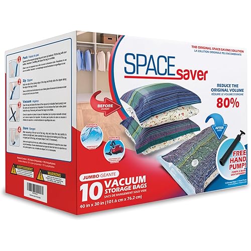 10 Pack Jumbo Vacuum Storage Bags for Comforters, Blankets & Clothes – Jumbo Vacuum Sealed Compression Bags with Hand Pump – Space Saver Storage Bags for Bedding, Moving, Travel & Organization