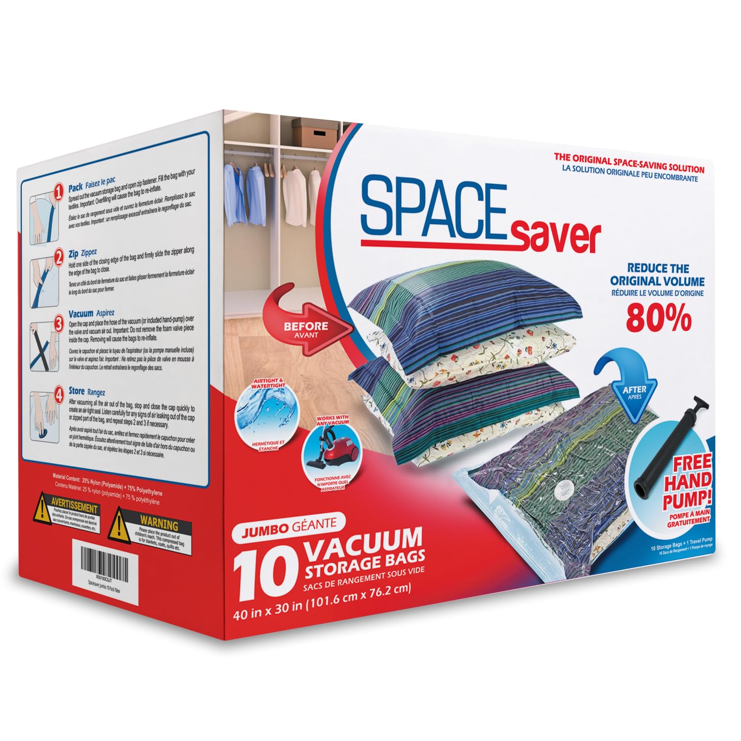 10 Pack Jumbo Vacuum Storage Bags for Comforters, Blankets & Clothes – Jumbo Vacuum Sealed Compression Bags with Hand Pump – Space Saver Storage Bags for Bedding, Moving, Travel & Organization