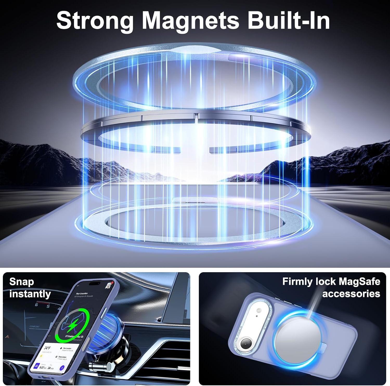 Magnetic for iPhone Air Case with Ring Stand, [10 FT Drop Protection] [Velvety Touch] Slim Translucent Matte Back Shockproof Phone Case for iPhone 17 Air 6.5'', Sierra Blue thumbnail