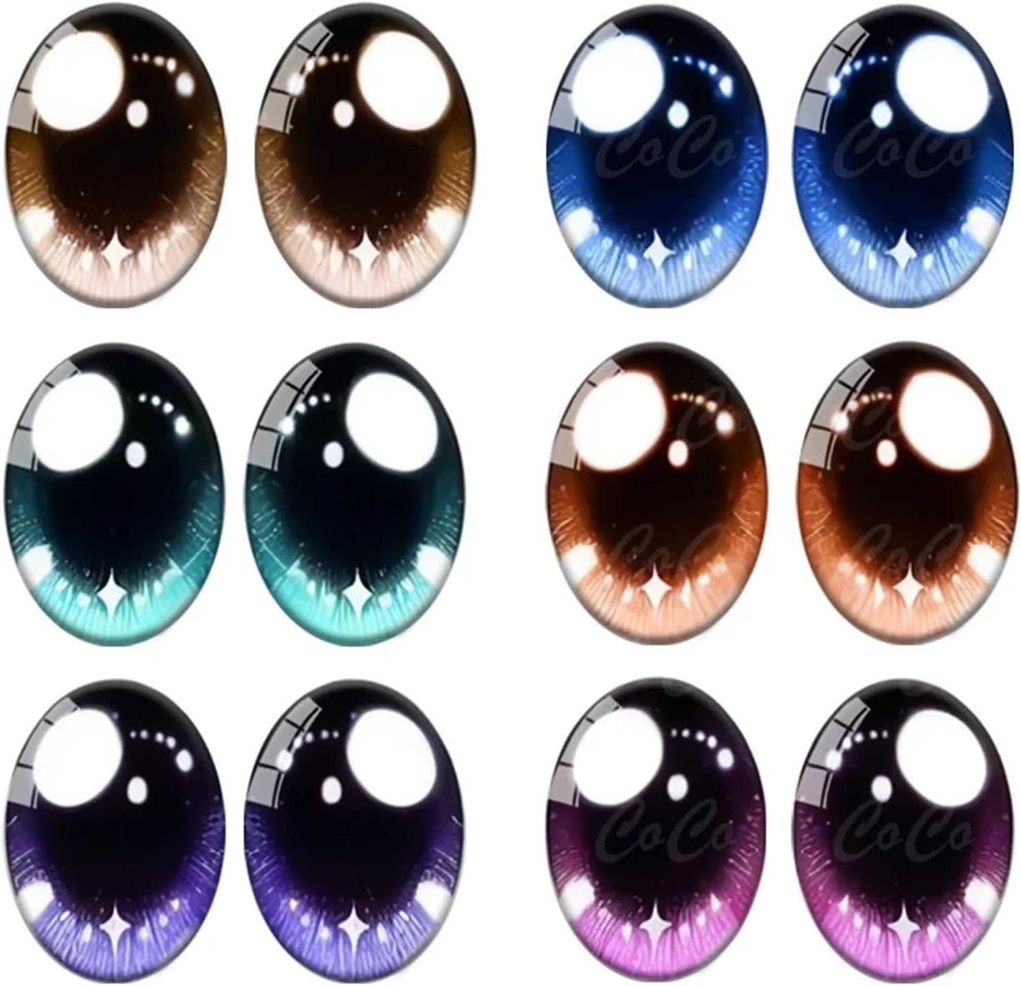 5 Pairs Glass Doll Eyes Oval Cabochon for DIY Crafts Vivid Pupils Flat Back