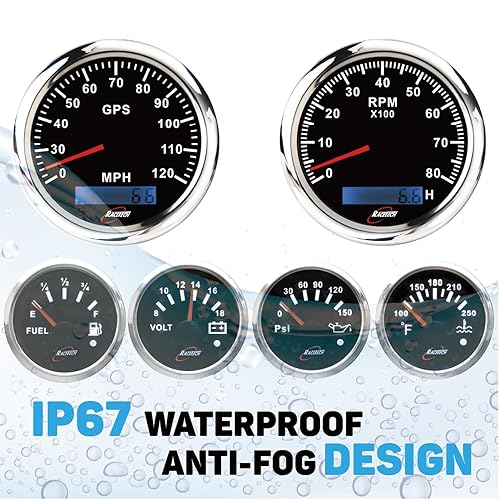 Miniatura 2 de Juego de 6 indicadores de 7 colores negros con retroiluminación LED, velocímetro GPS y tacómetro de 3-38 pulgadas, 2.047 in, 2-116 pulgadas, nivel