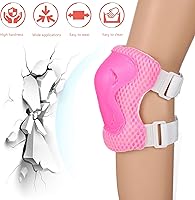 Vista 6 de Juego de casco para niños con equipo de protección deportiva: rodilleras, coderas, muñequeras, casco ajustable para niñas de 3 a 8 años de edad