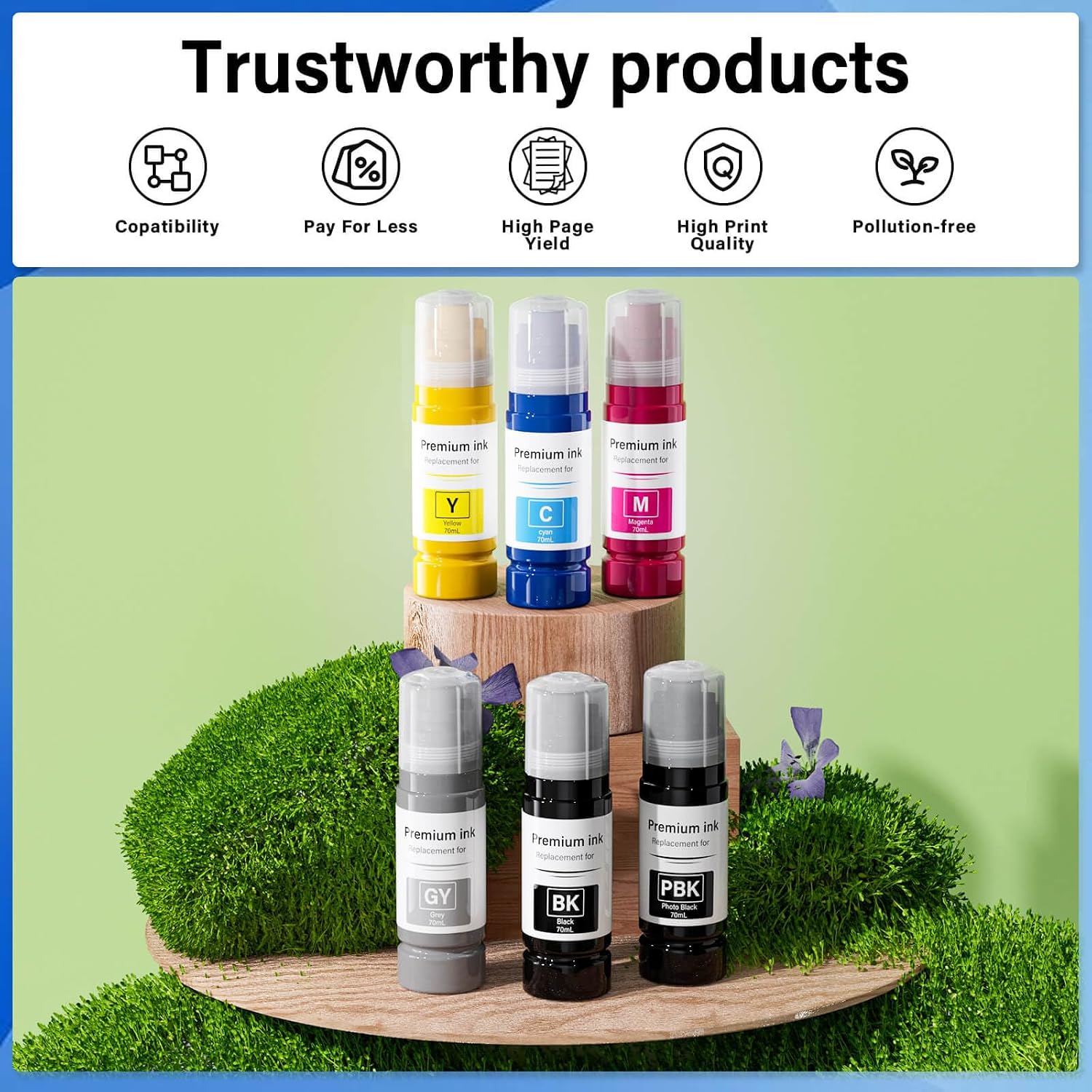 Compatible Ink Replacement for Epson 552 Ink Refill Bottles 6 Pack (NotSublimation) Compatible for Ecotank Photo 8550 ET-8550 ET-8500 ET8550 ET8500 8500 Printer, T552 (BK Pigment, PB C M Y GY Dye)