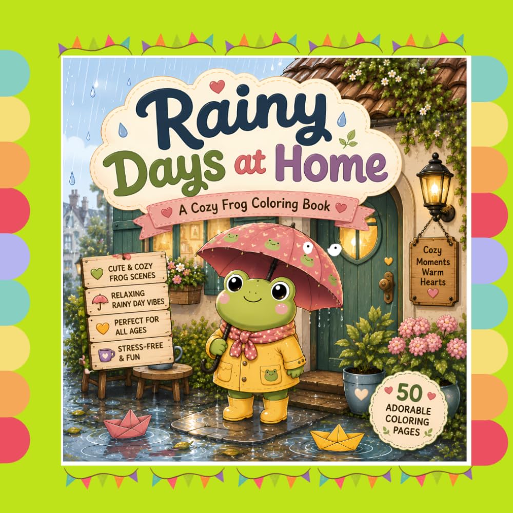 Rainy Days at Home: A Cozy Frog Coloring Book
