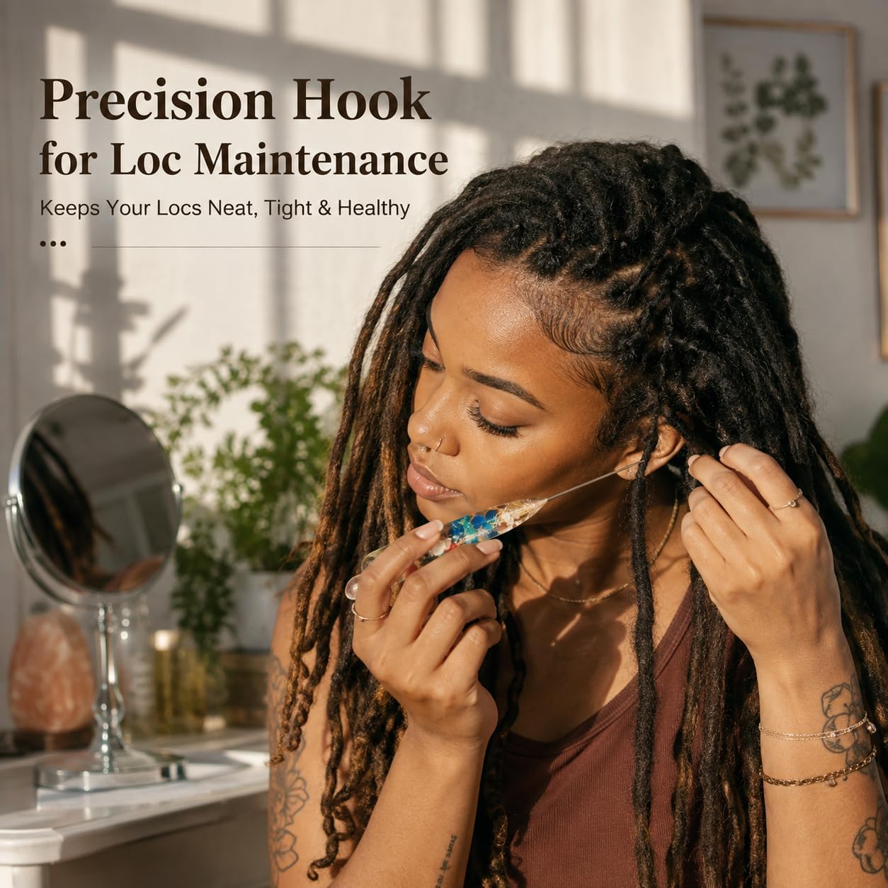 Reessy 2PCS Dreadlock Crochet Hooks for Hair, 0.5mm and 0.75mm Loc Crochet Needle Set with Floral Resin Handles for Dreads, Braid Craft, DIY Loc Maintenance, Retwist and Extensions