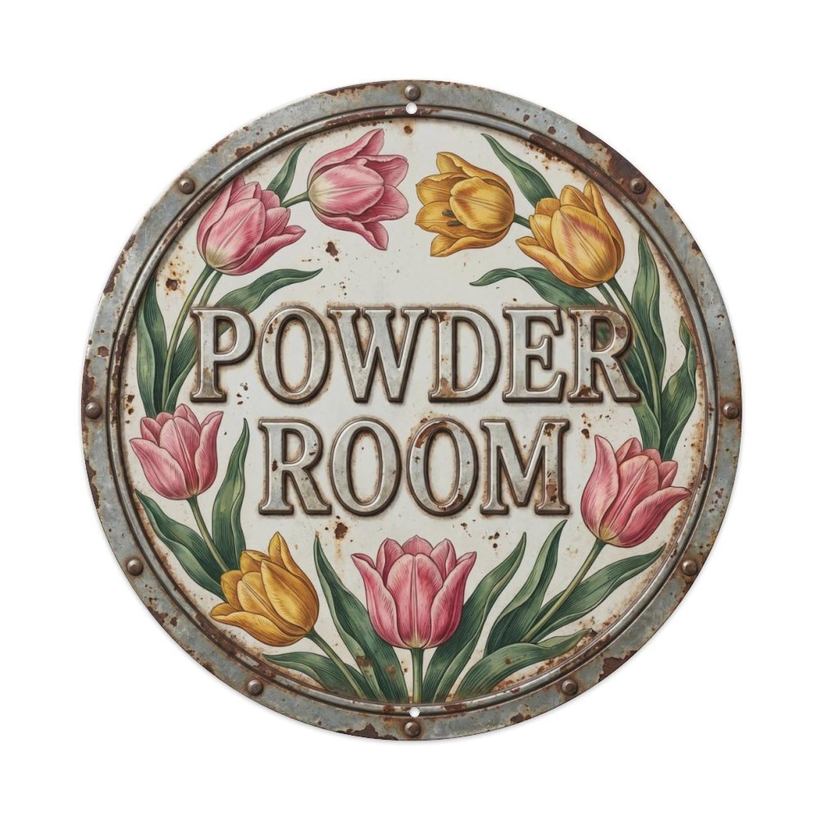 Botanical Floral Vintage Label Powder Room Tulip Metal Tin Sign