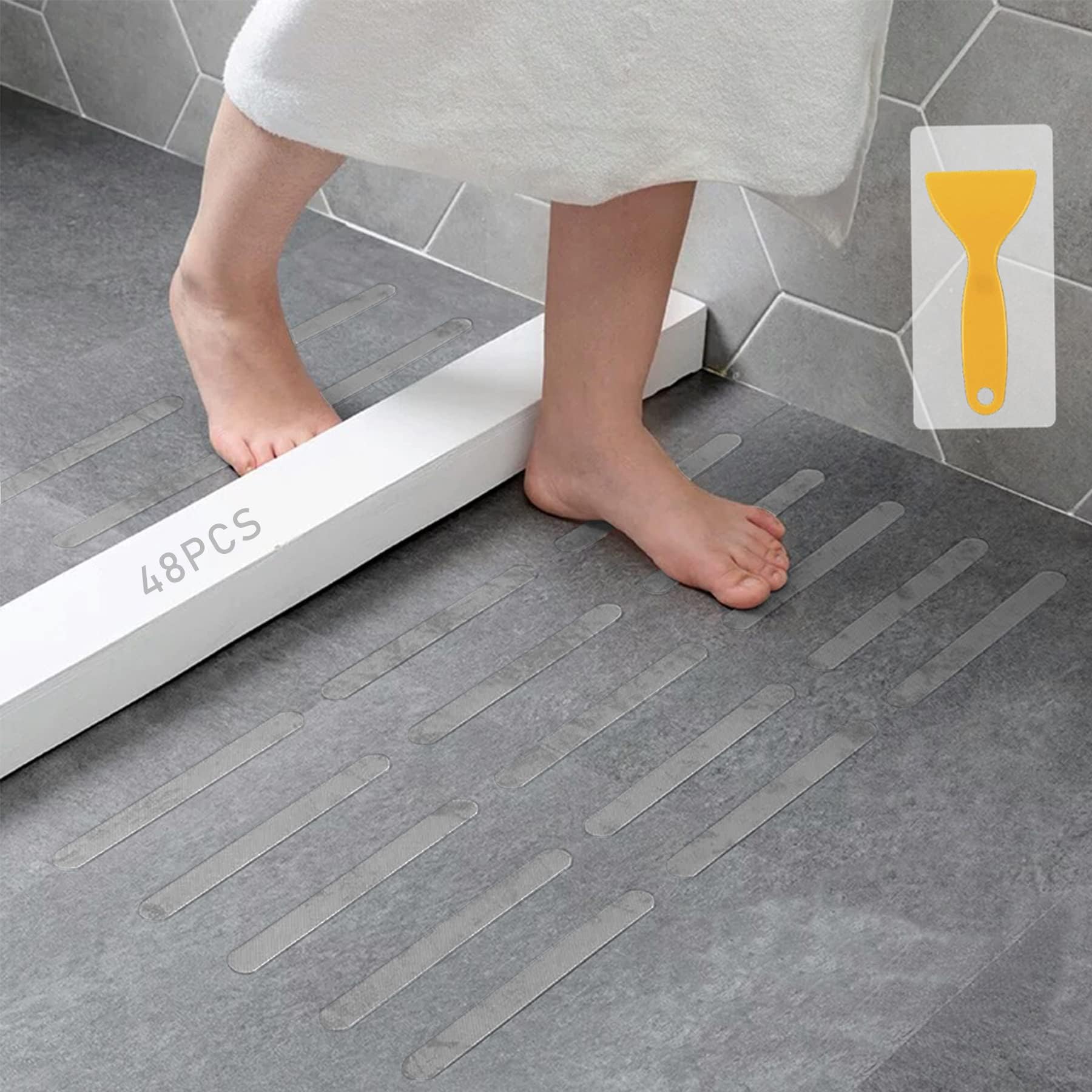 Kyerivs Anti-Slip Strips,48pcs Safety Shower Treads Stickers, Bathtub Non Slip Stickers, Anti Skid Tape for Shower,Tub,Steps, Floor-Strength Adhesive Grip Appliques for Baby,Senior,Adult