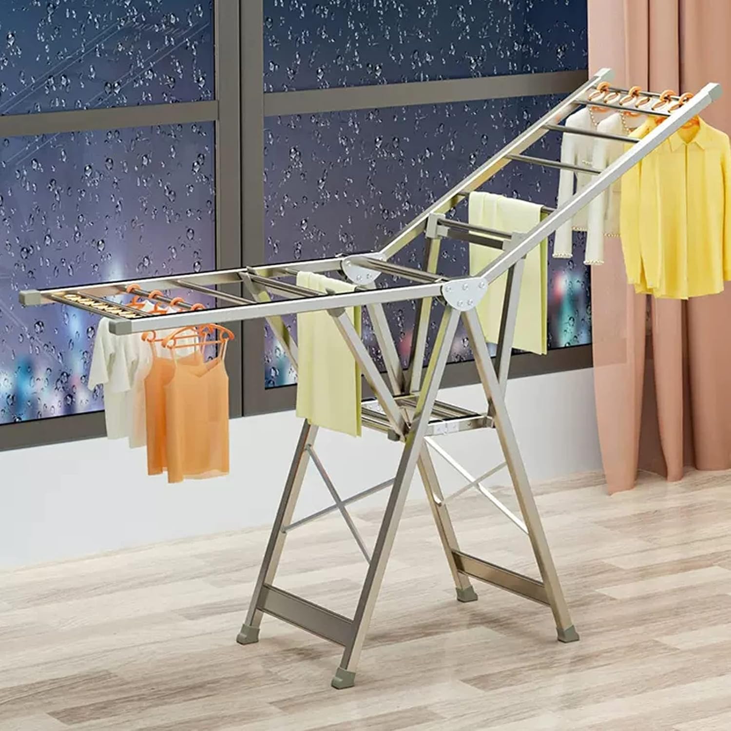 Foldable Clothes Drying Rack - Double-Layer Floor-to-Ceiling Airer, Height-Adjustable, Aluminum Alloy, Indoor/Outdoor Use, Retractable Design, Perfect for Quilts & Larger Loads
