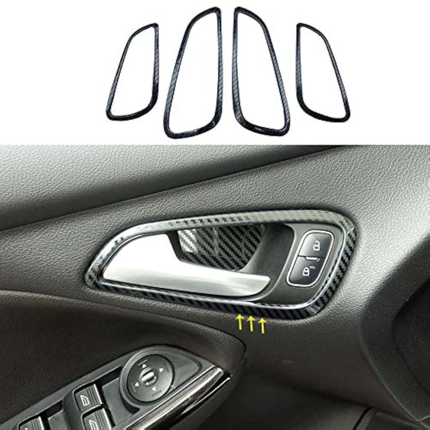 ruihe 4pcs Carbon Fiber Color Stainless Steel Inner Door Open Handle Trim Cover Fit for Ford Focus ST RS MK3 2015-2018 American Version