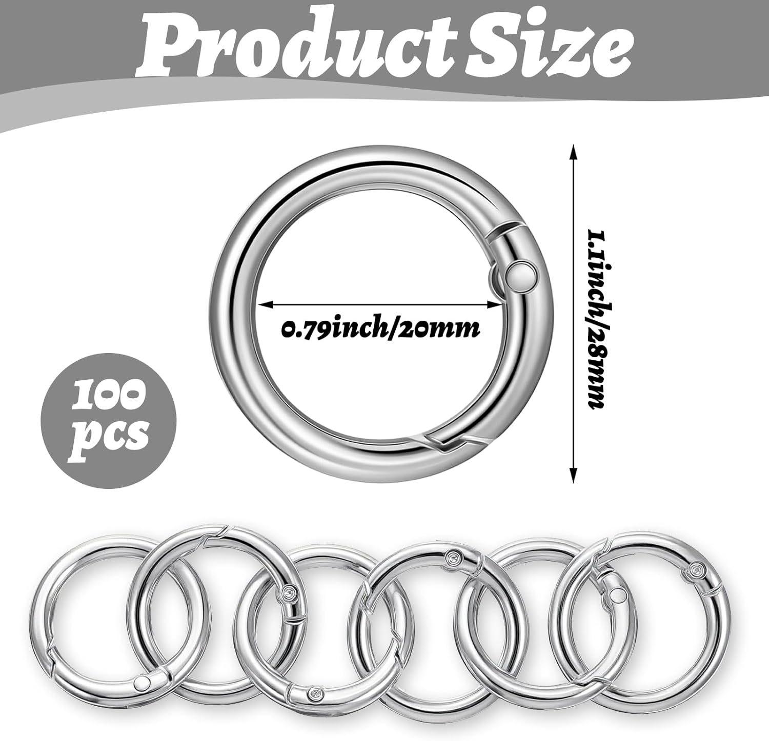 100 Pcs Spring O Rings Round Carabiner Snap Clip, 28MM Zinc Alloy Round Keychain Spring O Ring Clip, Bag, Purse, Handbag - Image 2